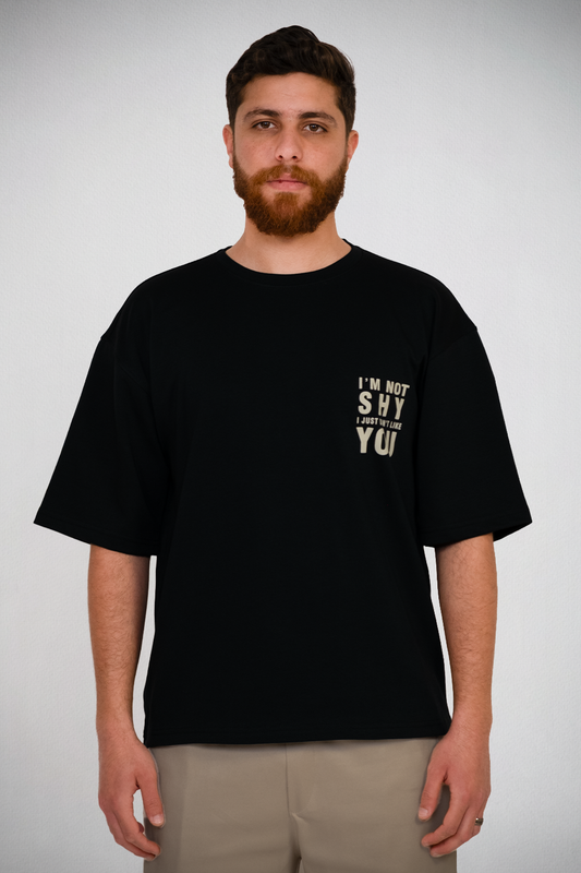 Not Shy Tee – Black Minimal Statement