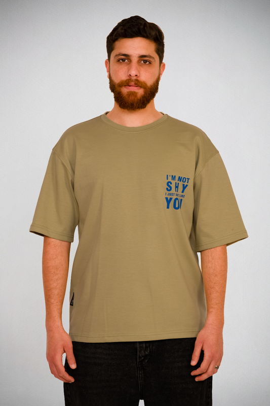 Not Shy Tee – Olive Blue Statement