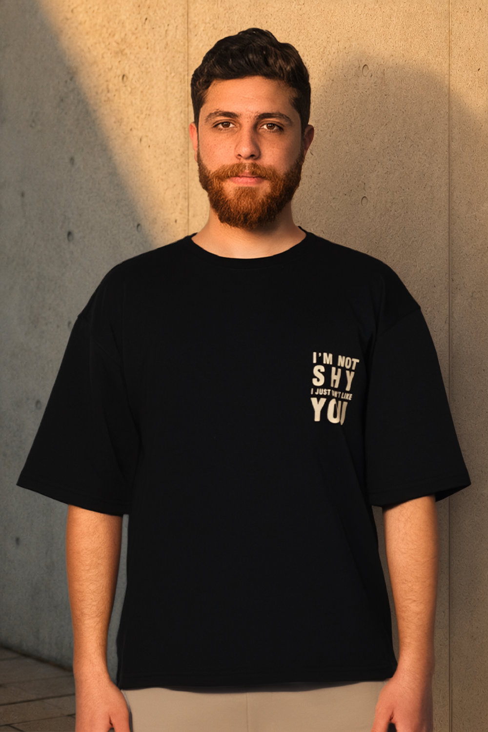 Not Shy Tee – Black Minimal Statement