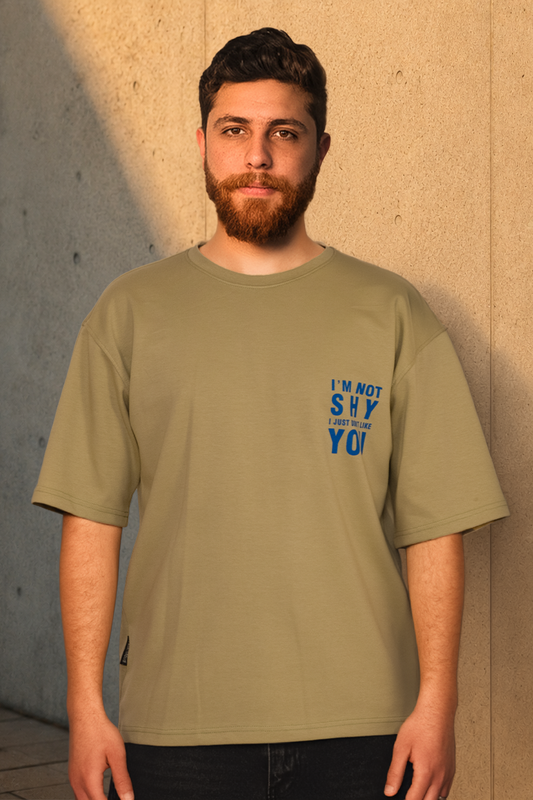 Not Shy Tee – Olive Blue Statement